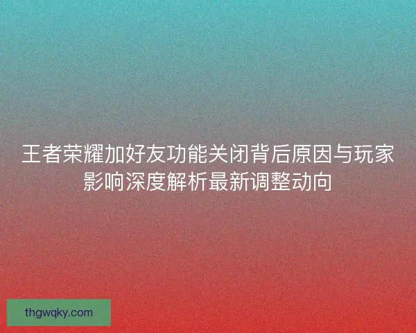 王者荣耀加好友功能关闭背后原因与玩家影响深度解析最新调整动向